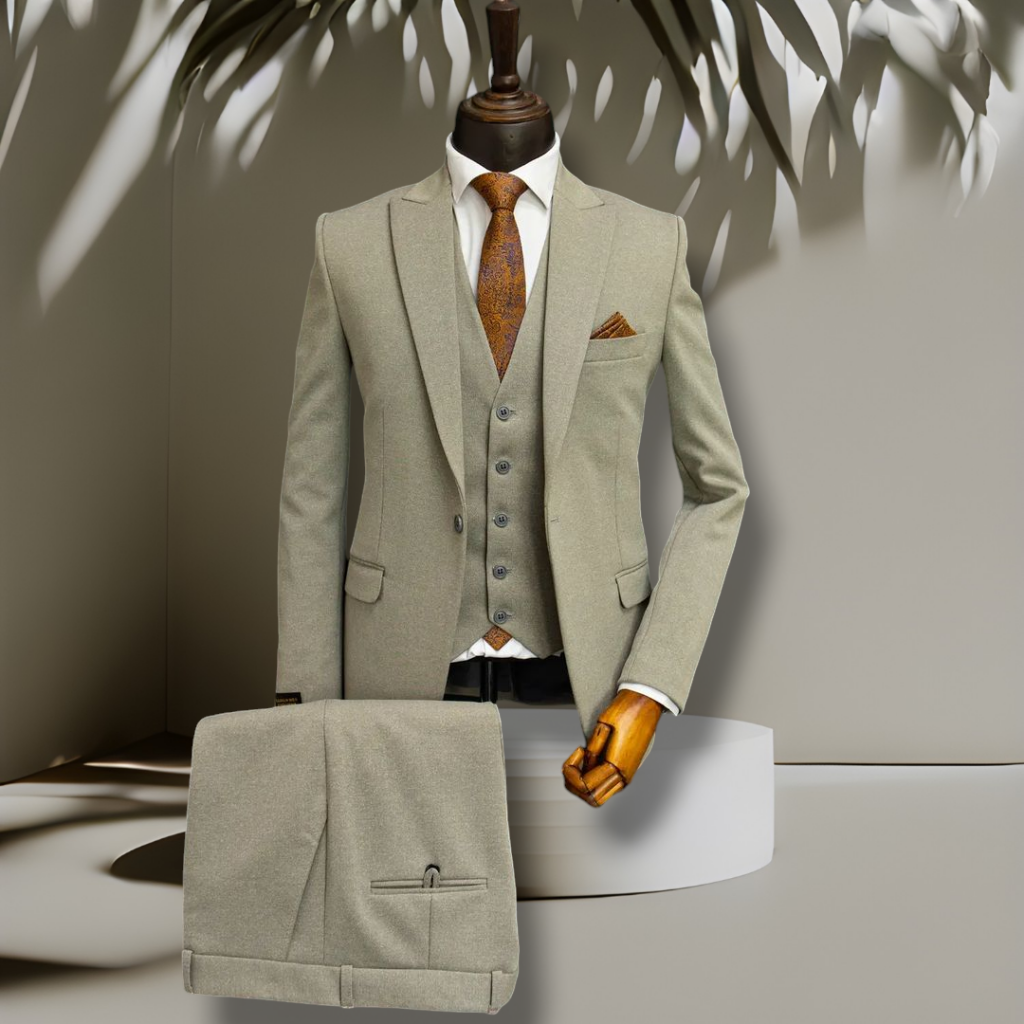 کت و شلوار تک‌دکمه سبز- طوسی فاستونی درجه 1 مردانه  مدل S27