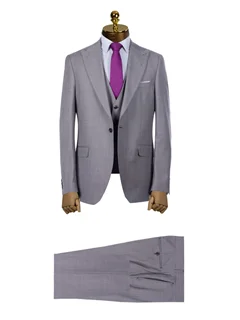 کت و شلوار مردانه با جلیقه سوپر کش طرح ترک تک دکمه طوسی روشن زرپوشان مدل K11