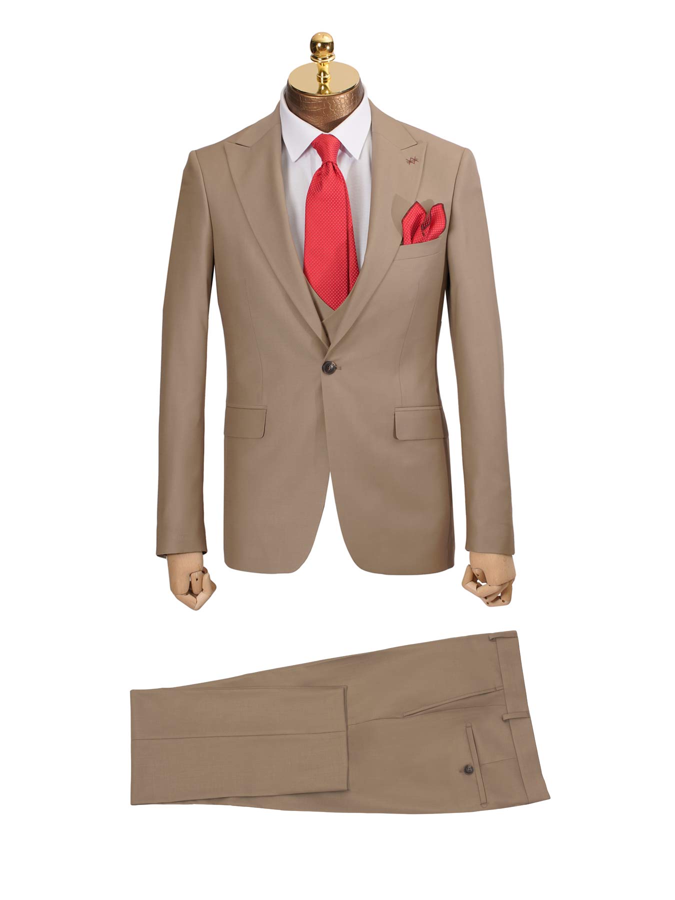 کت و شلوار تک‌دکمه کرم سوپر کش طرح ترک درجه 1 بدون جلیقه مدل B40