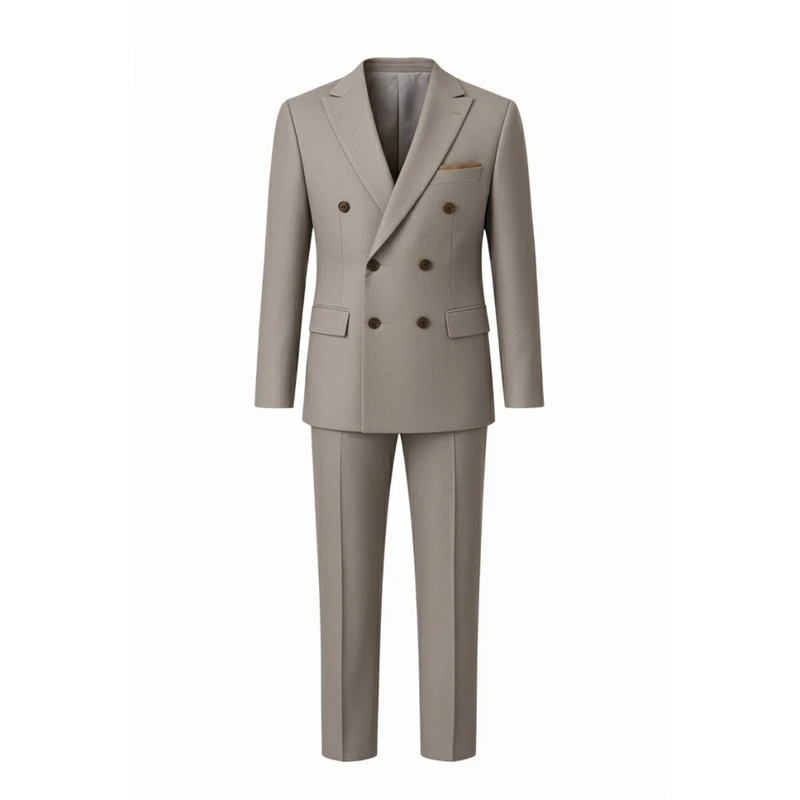 کت و شلوار مردانه دبل‌برست خاکی فاستونی – دوخت صنعتی با سایزبندی کامل مدل D27